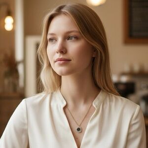 Upcycled Gold Tone Black Resin Rhinestone Halo Pendant Necklace